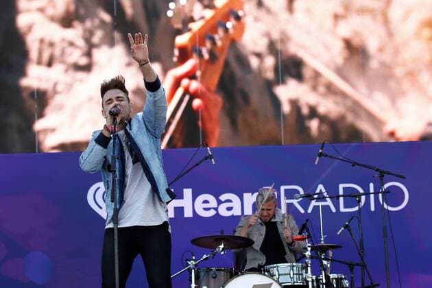 Juan Pablo Casillas (Vocals) and Tomas Slemenson (Drums) of Los 5 perform onstage at the iHeartRadio Daytime Village Concerts in Las Vegas, Nevada on September 24, 2016.  LVP2016092402 JAMESxATOA