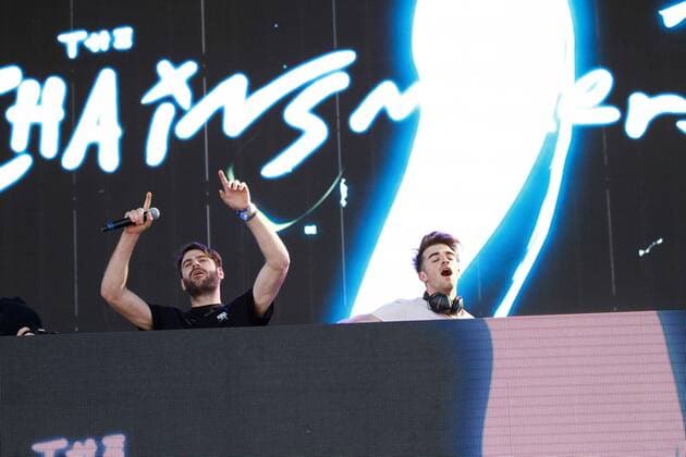 Alex Pall and Andrew Taggart of The Chainsmokers performs at the iHeartRadio Daytime Village Concerts in Las Vegas, Nevada on September 24, 2016.  LVP2016092464 JAMESxATOA
