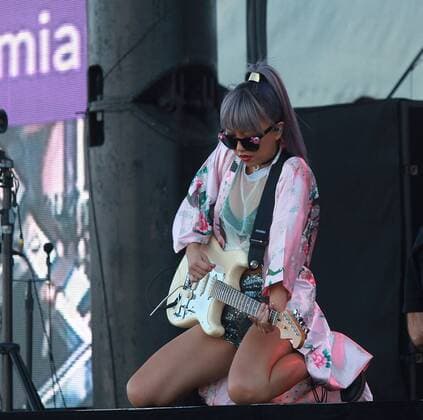 Las Vegas, Nevada, United States of America - JinJoo Lee, guitarist of pop rock group DNCE performs during the iHeartRadio Music Festival Daytime Village on September 24, 2016 at the Las Vegas Village in Las Vegas, Nevada. Las Vegas United States of America - ZUMAt114