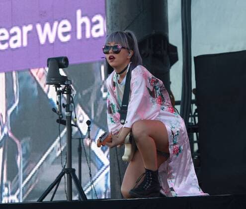 Las Vegas, Nevada, United States of America - JinJoo Lee, guitarist of pop rock group DNCE performs during the iHeartRadio Music Festival Daytime Village on September 24, 2016 at the Las Vegas Village in Las Vegas, Nevada. Las Vegas United States of America - ZUMAt114