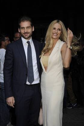 Milan fashion show Trussardi Michelle Hunziker and Tomaso Trussardi arrive on a vintage porsche  Copyright: xLivioxValeriox