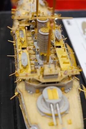 A replica of the Japanese battleship Mikasa on display at the 56th All Japan Model & Hobby Show in Tokyo Big Sight on September 25, 2016. The exhibition introduced hobby goods such as plastic models, action figures, drones, and airsoft guns.  (gxta_alljpnmodelhobbyshow017)