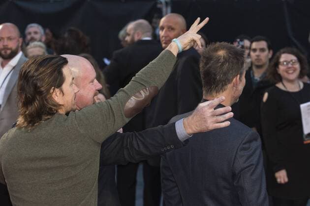 London, UK. 26 September 2016. L-R: Mark Wahlberg, Mike Williams and director Peter Berg. Red carpet arrivals for the European Premiere of the Hollywood movie Deepwater Horizon in Leicester Square. The movie is based on the 2010 Deepwater Horizon explosion and oil spill in the Gulf of Mexico. Deepwater Horizon Premiere, London, UK 