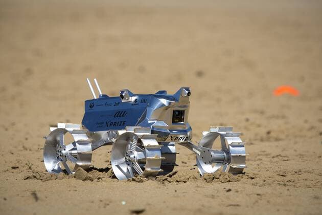 September 27, 2016 - Tottori, Tottori Prefecture, Japan - Hakuto s rover PFM3 pre-flight model is seen being tested by team ispace, Tohoku University researchers and students in Tottori Sand Dunes, Tottori Prefecture, Japan on September 27, 2016. Mounted on AstroboticÃ¢â‚¬â„¢s Ã¢â‚¬Å PeregrineÃ¢â‚¬Â lander, HAKUTOÃ¢â‚¬â„¢s rover will be launched from the Earth by SpaceXÃ¢â‚¬â„¢s Falcon 9 rocket, and sent to lunar orbit. The Peregrine lander will achieve soft landing on the moon. The rover is then deployed onto the MoonÃ¢â‚¬â„¢s surface..(Photo by Richard Atrero de Guzman NURPhoto) Tottori Japan  - ZUMAn230