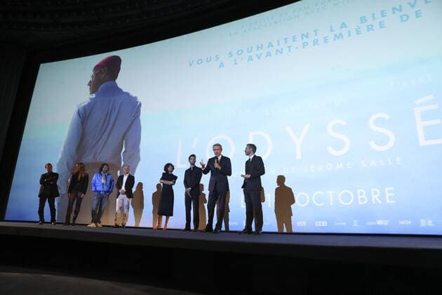 Premiere von l Odyssee in Paris - Audrey Tautou Pierre Niney Lambert Wilson and Jerome Salle CELEBRITIES : Premiere l Odyssee - Paris - 03 10 2016 GwendolineLeGoff Panoramic 