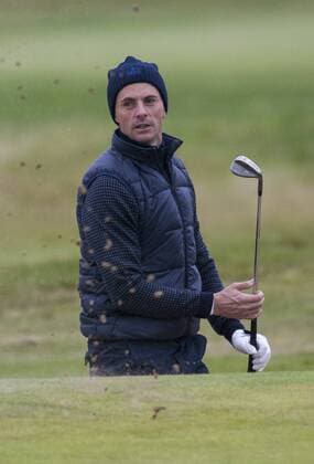 07.10.2016. Carnoustie Golf Course, Fife, Scotland. Alfred Dunhill Links Championship Golf 2nd Round. Matthew Goode clearing a bunker on the 11th green 2016 Alfred Dunhill Links Championship Golf 2nd Round Oct 7th  Content restricted for UK based newspaper