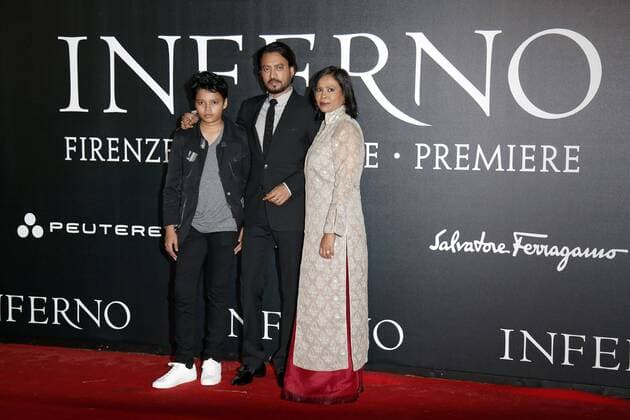 Irrfan Khan con la famiglia Irrfan Khan with his wife and son - Florence 8th October 2016. Inferno World Premiere. SamanthaxZucchi