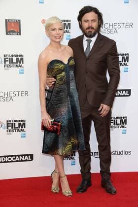 Manchester-by-the-Sea Headline Gala screening London, UK. Michelle Williams and Casey Affleck at the BFI London Film Festival Headline Gala Manchester-by-the-Sea at the Odeon Leicester Square. 8th October 2016. LMK73-62561-091016 