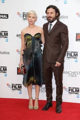 Manchester-by-the-Sea Headline Gala screening London, UK. Michelle Williams and Casey Affleck at the BFI London Film Festival Headline Gala Manchester-by-the-Sea at the Odeon Leicester Square. 8th October 2016. LMK73-62561-091016 