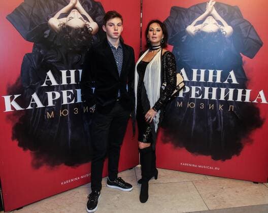 MOSCOW, RUSSIA - OCTOBER 8, 2016: Actress Alika Smekhova and her son attend the premiere of the Anna Karenina musical at Moscow Operetta Theatre. Valery Sharifulin TASS  TS033BC3