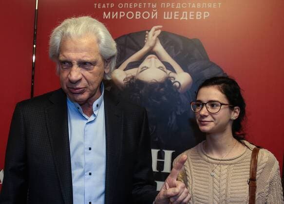 MOSCOW, RUSSIA - OCTOBER 8, 2016: Lawyer Henri Reznik and his granddaughter Serafima attend the premiere of the Anna Karenina musical at Moscow Operetta Theatre. Valery Sharifulin TASS  TS033BC4