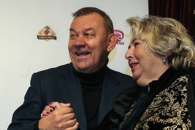 MOSCOW, RUSSIA - OCTOBER 8, 2016: The Bolshoi Theatre s General Director Vladimir Urin (L) and Russian figure skating coach Tatiana Tarasova attend the premiere of the Anna Karenina musical at Moscow Operetta Theatre. Valery Sharifulin TASS  TS033BCD