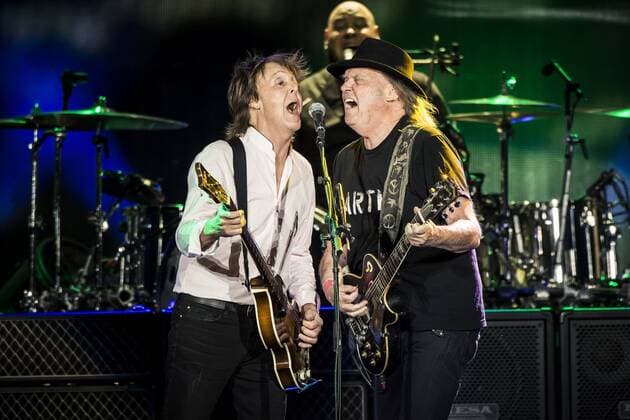 October 9, 2016 - Indio, CA, USA - Paul McCartney and Neil Young perform at Desert Trip, the boomer-friendly festival, at the Coachella site in Indio, Calif., Oct. 8, 2016. Tucked away in the tent city of on-site camping at the event was an oasis of relative youth that could have passed for Coachella proper, with beer pong and arcade games. Indio USA - ZUMAm42_