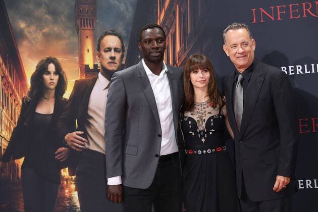 Omar Sy, Felicity Jones und Tom Hanks, die Hauptdarsteller bei der Inferno Film Premiere am 10.10.2016 in Berlin Inferno Kino Premiere in Berlin, 2016 