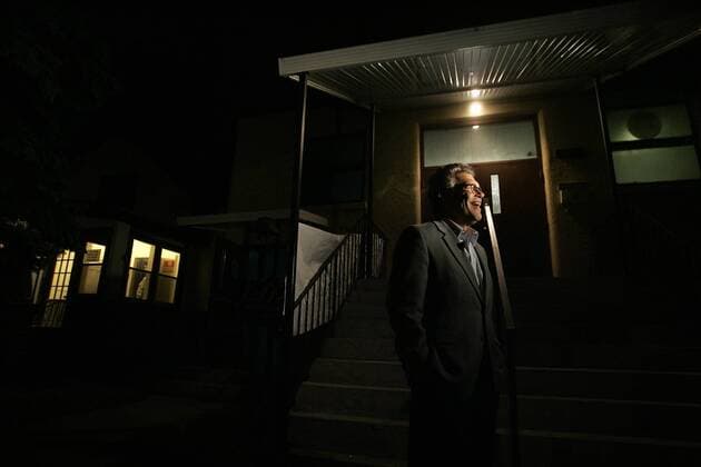 ELIZABETH FLORES ¢ eflores@startribune.com September 9, 2008 - Minneapolils, MN - Candidate for Minnesota Senate Al Franken gave an interview to a local news station after he clinched the Democratic nomination at Prince Hall in south Minneapolis. - ZUMAm42_