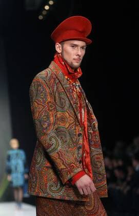 MOSCOW, RUSSIA â€“ OCTOBER 13, 2016: A male model showcases a creation during a runway show for the Spring Summer 2017 collection by designer Slava Zaitsev at the Mercedes-Benz Fashion Week Russia in the Manege Central Exhibition Hall. Vyacheslav Prokofyev TASS  TS0346B9