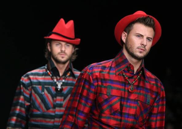 MOSCOW, RUSSIA â€“ OCTOBER 13, 2016: Male model showcase creations during a runway show for the Spring Summer 2017 collection by designer Slava Zaitsev at the Mercedes-Benz Fashion Week Russia in the Manege Central Exhibition Hall. Vyacheslav Prokofyev TASS  TS0346BB