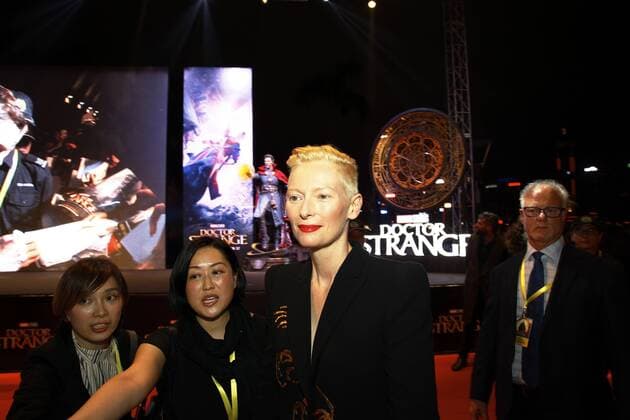 October 13, 2016 - Hollywood actress Tilda Swinton approach the medias at the latest Hollywood movie DOCTOR STRANGE World Premier ceremony in Hong Kong. Oct 13, 2016. Hong Kong. ZUMA - ZUMAl137