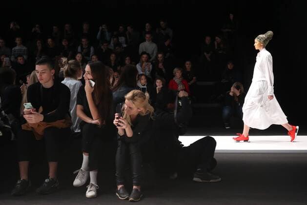 Moskau Fashion Week MOSCOW, RUSSIA â€“ OCTOBER 13, 2016: A model showcases a creation during a runway show for the Spring Summer 2017 collection by H.A.R.D. 2.0. HSE Art&Design students as part of the Fashion Time Designers project at the Mercedes-Benz Fashion Week Russia in the Manege Central Exhibition Hall. Vyacheslav Prokofyev TASS  TS0346CC
