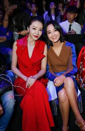 SHANGHAI, CHINA - OCTOBER 13: Model and actress Lynn Hung (aka Xiong Dailin) and hostess and actress Zhu Dan (R) attend the C.J.YAO presentation as part of the Shanghai Fashion Week Spring Summer 2017 at Xintiandi Hall A on October 13, 2016 in Shanghai, China.  CFP493763053
