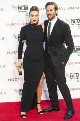 October 14, 2016 - London, London, UK - Pregnant ELIZABETH CHAMBERS and husband ARMIE HAMMER attend the Nocturnal Animals film premiere of as part of the London Film Festival. London, UK. London UK  - ZUMAl94_