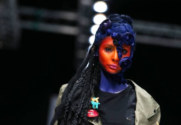 MOSCOW, RUSSIA - OCTOBER 16, 2016: A model showcases creations during a runway show for the Spring Summer 2017 collections by the designers of the CONTRFASHION project at the Mercedes-Benz Fashion Week Russia in the Manege Central Exhibition Hall. Vyacheslav Prokofyev TASS  TS034AA6