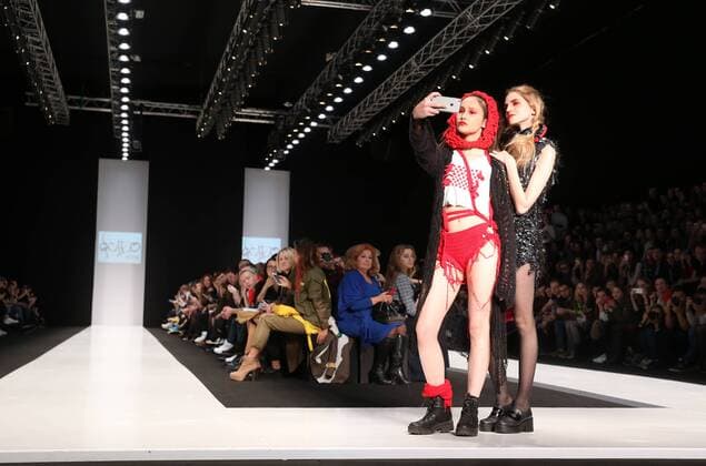 MOSCOW, RUSSIA - OCTOBER 16, 2016: Models showcase creations during a runway show for the Spring Summer 2017 collections by the designers of the CONTRFASHION project at the Mercedes-Benz Fashion Week Russia in the Manege Central Exhibition Hall. Vyacheslav Prokofyev TASS  TS034AAC