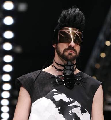 MOSCOW, RUSSIA - OCTOBER 16, 2016: A model showcases creations during a runway show for the Spring Summer 2017 collections by the designers of the CONTRFASHION project at the Mercedes-Benz Fashion Week Russia in the Manege Central Exhibition Hall. Vyacheslav Prokofyev TASS  TS034AB1