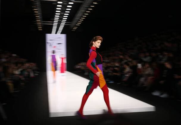 MOSCOW, RUSSIA - OCTOBER 16, 2016: A model showcases creations during a runway show for the Spring Summer 2017 collection by Russian fashion designer Yegor Zaitsev at the Mercedes-Benz Fashion Week Russia in the Manege Central Exhibition Hall. Vyacheslav Prokofyev TASS  TS034ACB