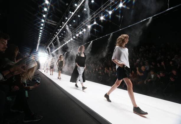 MOSCOW, RUSSIA - OCTOBER 16, 2016: Models showcase creations during a runway show for the Spring Summer 2017 collection by Russian fashion designer Yulia Nikolaeva in the Manege Central Exhibition Hall. Vyacheslav Prokofyev TASS  TS034AF0