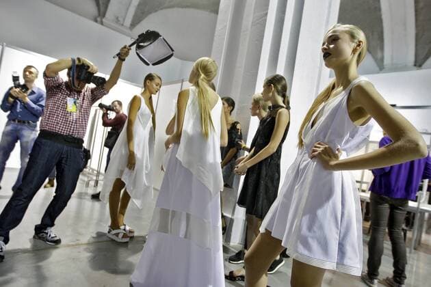 October 16, 2016 - Kiev, Ukraine - Models wait backstage,during the Ukrainian Fashion Week in Kiev, Ukraine,on 16 October,2016. The fashion event presents Spring Summer 2017 collections by Ukrainian and International designers,from 12 to 18 October. Kiev Ukraine - ZUMAg194