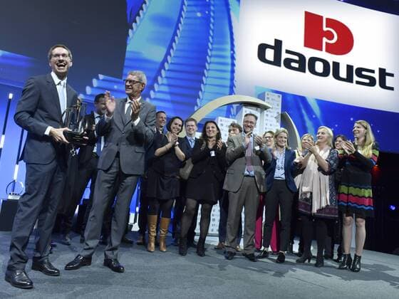 Unternehmen Daoust wird in Brüssel ausgezeichnet Jean-Claude Daoust (2nd L) celebrates as Daoust won the award during the award ceremony for the twenty-first edition of Entreprise de l annee (French-speaking company of the year), Monday 17 October 2016, in Brussels.  BENOITxDOPPAGNE 04959239