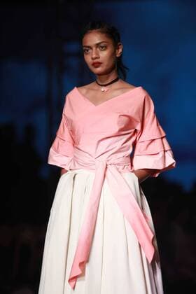 NEW DELHI, INDIA - OCTOBER 15: A model showcases the creation of designer Mandira Wirk during Amazon India Fashion Week Spring-Summer 17 at NSIC Exhibition Complex on October 15, 2016 in New Delhi, India. (Photo by Amal Ks Hindustan Times) Amazon India Fashion Week Spring Summer 2017