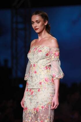 NEW DELHI, INDIA - OCTOBER 15: A model showcases the creation of designer Mandira Wirk during Amazon India Fashion Week Spring-Summer 17 at NSIC Exhibition Complex on October 15, 2016 in New Delhi, India. (Photo by Amal Ks Hindustan Times) Amazon India Fashion Week Spring Summer 2017