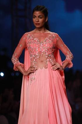 NEW DELHI, INDIA - OCTOBER 15: A model showcases the creation of designer Mandira Wirk during Amazon India Fashion Week Spring-Summer 17 at NSIC Exhibition Complex on October 15, 2016 in New Delhi, India. (Photo by Amal Ks Hindustan Times) Amazon India Fashion Week Spring Summer 2017