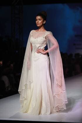 NEW DELHI, INDIA - OCTOBER 15: A model showcases the creation of designer Mandira Wirk during Amazon India Fashion Week Spring-Summer 17 at NSIC Exhibition Complex on October 15, 2016 in New Delhi, India. (Photo by Amal Ks Hindustan Times) Amazon India Fashion Week Spring Summer 2017