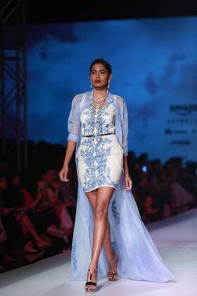 NEW DELHI, INDIA - OCTOBER 15: A model showcases the creation of designer Mandira Wirk during Amazon India Fashion Week Spring-Summer 17 at NSIC Exhibition Complex on October 15, 2016 in New Delhi, India. (Photo by Amal Ks Hindustan Times) Amazon India Fashion Week Spring Summer 2017