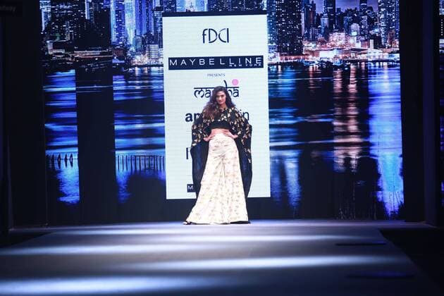 NEW DELHI, INDIA - OCTOBER 15: Bollywood Actress Athiya Shetty showcases the creation of designer Masaba Gupta during Amazon India Fashion Week Spring-Summer 17 at NSIC Exhibition Complex on October 15, 2016 in New Delhi, India. (Photo by Amal Ks Hindustan Times) Amazon India Fashion Week Spring Summer 2017