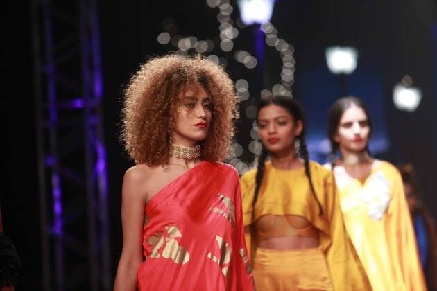 NEW DELHI, INDIA - OCTOBER 15: A model showcases the creation of designer Masaba Gupta during Amazon India Fashion Week Spring-Summer 17 at NSIC Exhibition Complex on October 15, 2016 in New Delhi, India. (Photo by Amal Ks Hindustan Times) Amazon India Fashion Week Spring Summer 2017