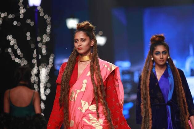 NEW DELHI, INDIA - OCTOBER 15: A model showcases the creation of designer Masaba Gupta during Amazon India Fashion Week Spring-Summer 17 at NSIC Exhibition Complex on October 15, 2016 in New Delhi, India. (Photo by Amal Ks Hindustan Times) Amazon India Fashion Week Spring Summer 2017