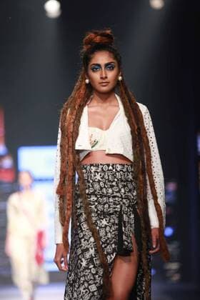 NEW DELHI, INDIA - OCTOBER 15: A model showcases the creation of designer Masaba Gupta during Amazon India Fashion Week Spring-Summer 17 at NSIC Exhibition Complex on October 15, 2016 in New Delhi, India. (Photo by Amal Ks Hindustan Times) Amazon India Fashion Week Spring Summer 2017
