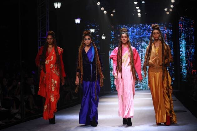 NEW DELHI, INDIA - OCTOBER 15: A model showcases the creation of designer Masaba Gupta during Amazon India Fashion Week Spring-Summer 17 at NSIC Exhibition Complex on October 15, 2016 in New Delhi, India. (Photo by Amal Ks Hindustan Times) Amazon India Fashion Week Spring Summer 2017