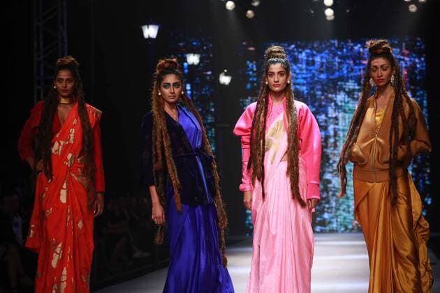 NEW DELHI, INDIA - OCTOBER 15: A model showcases the creation of designer Masaba Gupta during Amazon India Fashion Week Spring-Summer 17 at NSIC Exhibition Complex on October 15, 2016 in New Delhi, India. (Photo by Amal Ks Hindustan Times) Amazon India Fashion Week Spring Summer 2017