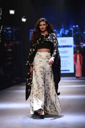 NEW DELHI, INDIA - OCTOBER 15: Bollywood Actress Athiya Shetty showcases the creation of designer Masaba Gupta during Amazon India Fashion Week Spring-Summer 17 at NSIC Exhibition Complex on October 15, 2016 in New Delhi, India. (Photo by Amal Ks Hindustan Times) Amazon India Fashion Week Spring Summer 2017