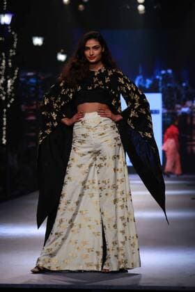 NEW DELHI, INDIA - OCTOBER 15: Bollywood Actress Athiya Shetty showcases the creation of designer Masaba Gupta during Amazon India Fashion Week Spring-Summer 17 at NSIC Exhibition Complex on October 15, 2016 in New Delhi, India. (Photo by Amal Ks Hindustan Times) Amazon India Fashion Week Spring Summer 2017