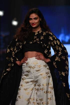NEW DELHI, INDIA - OCTOBER 15: Bollywood Actress Athiya Shetty showcases the creation of designer Masaba Gupta during Amazon India Fashion Week Spring-Summer 17 at NSIC Exhibition Complex on October 15, 2016 in New Delhi, India. (Photo by Amal Ks Hindustan Times) Amazon India Fashion Week Spring Summer 2017
