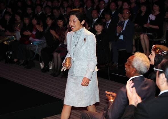 October 17, 2016, Tokyo, Japan - Japan s Princess Takamado arrives at Japanese designer Tae Ashida s spring and summer collection in Tokyo as a part of Japan Fashion Week on Monday, October 17, 2016. Tae Ashida celebrated her 25th anniversary collection.  (lwxa005451)