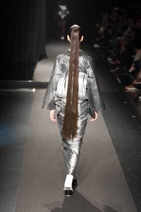 Japanese rock star Yoshiki of band X-Japan presents his Yoshikikimono 2017 Spring Summer Collection at the Amazon Fashion Week Tokyo. Yoshiki played piano and drums as models paraded in his modern kimono designs. The show ended with a rain shower above the drum stand drenching Yoshiki and the models. (Photos by Michael Steinebach AFLO)  (qdm_Yoshikimono_Amazon_Fashion_Week_Tokyo_2017_SS_016)