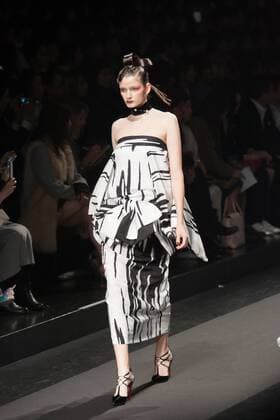Japanese rock star Yoshiki of band X-Japan presents his Yoshikikimono 2017 Spring Summer Collection at the Amazon Fashion Week Tokyo. Yoshiki played piano and drums as models paraded in his modern kimono designs. The show ended with a rain shower above the drum stand drenching Yoshiki and the models. (Photos by Michael Steinebach AFLO)  (qdm_Yoshikimono_Amazon_Fashion_Week_Tokyo_2017_SS_027)
