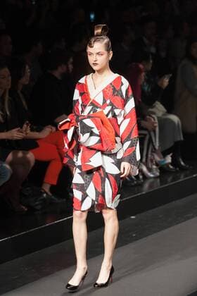 Japanese rock star Yoshiki of band X-Japan presents his Yoshikikimono 2017 Spring Summer Collection at the Amazon Fashion Week Tokyo. Yoshiki played piano and drums as models paraded in his modern kimono designs. The show ended with a rain shower above the drum stand drenching Yoshiki and the models. (Photos by Michael Steinebach AFLO)  (qdm_Yoshikimono_Amazon_Fashion_Week_Tokyo_2017_SS_028)